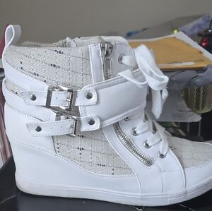Elegant White Women's Wedge Sneakers